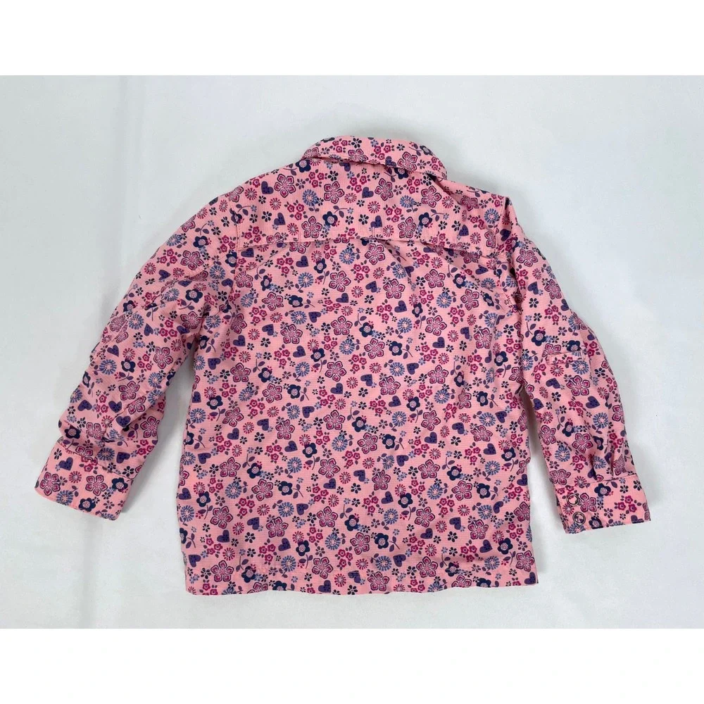 REI Infant Girl 12m Pink Long Sleeve Snap Shirt Vented Floral Nylon Outdoor